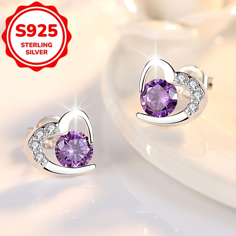 2pcs Women's S925 Pure Silver Heart Stud Earrings